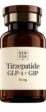 A GENEVA Med vial of compounded tirzepatide, a GLP-1 and GIP weight loss medication