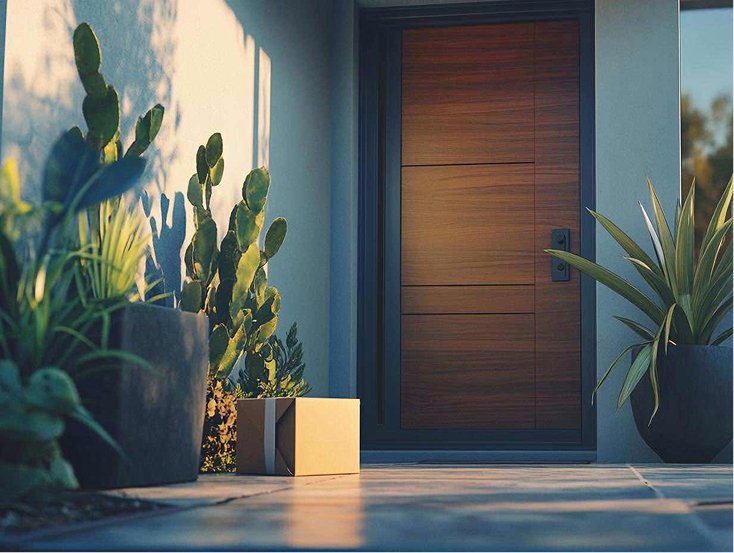 A discreet medication package waiting at a patient's front door after delivery