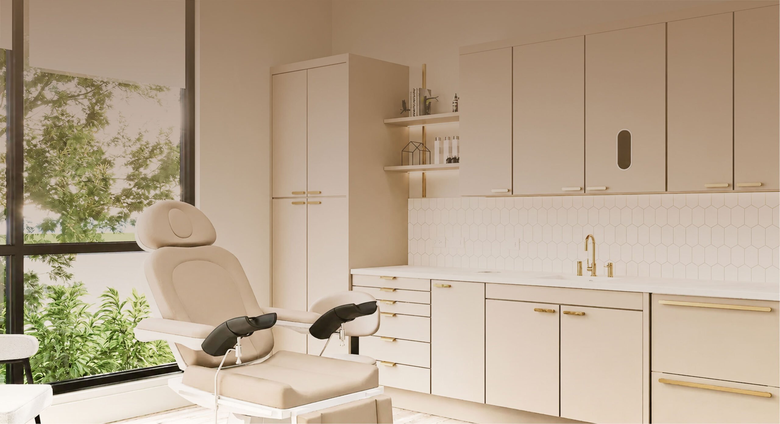 A clean, bright treatment room with a reclining treatment chair at GENEVA Med in Alpharetta