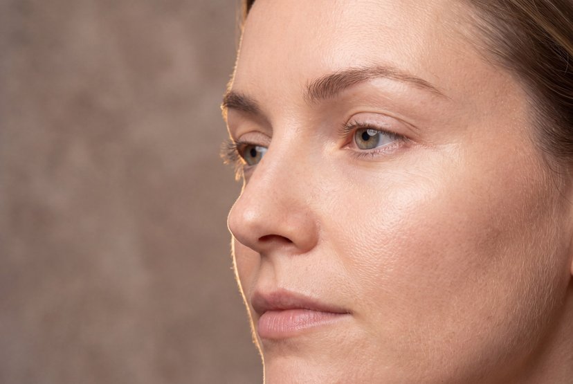 Close-up of a woman's forehead, brow and eye area