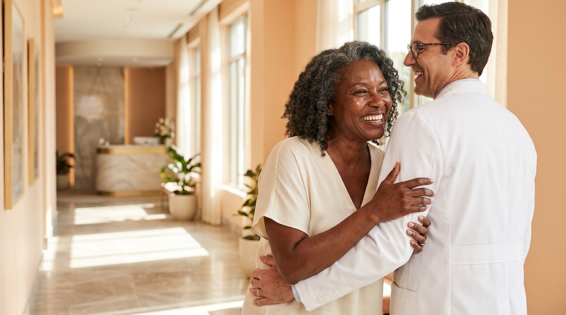 Patient greeting her longtime physician at GENEVA Med