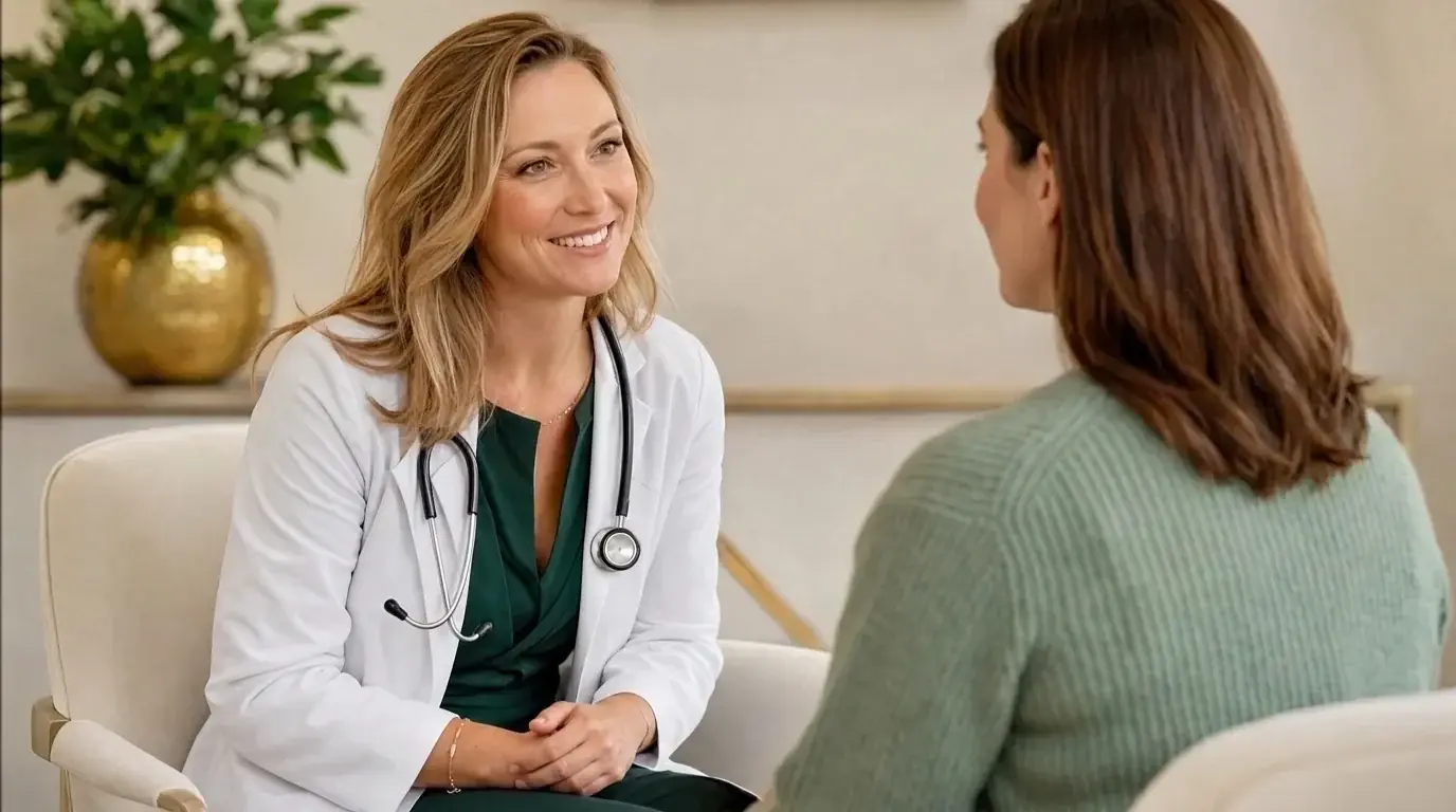 A clinician listening to a patient during a weight loss consultation